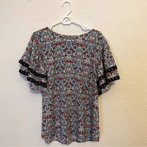 Loft Floral Double Ruffle Bell Sleeve Size XL